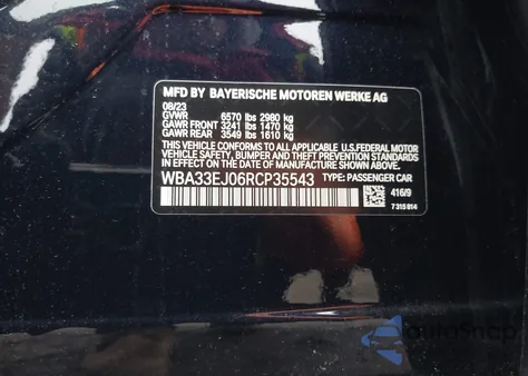 2024 BMW 760I xDrive z USA, uszkodzony, nr VIN WBA33EJ06RCP35543